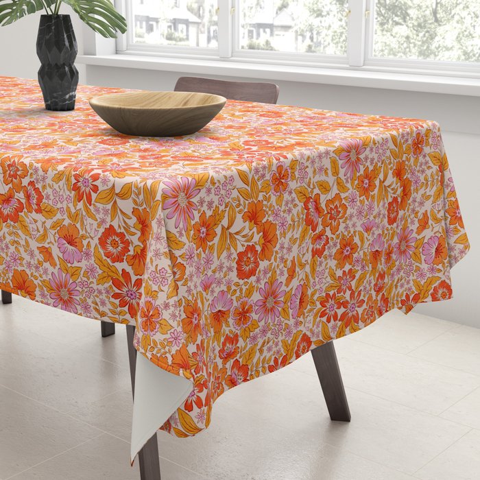 Posey - orange and pink Tablecloth Gallery Image 3