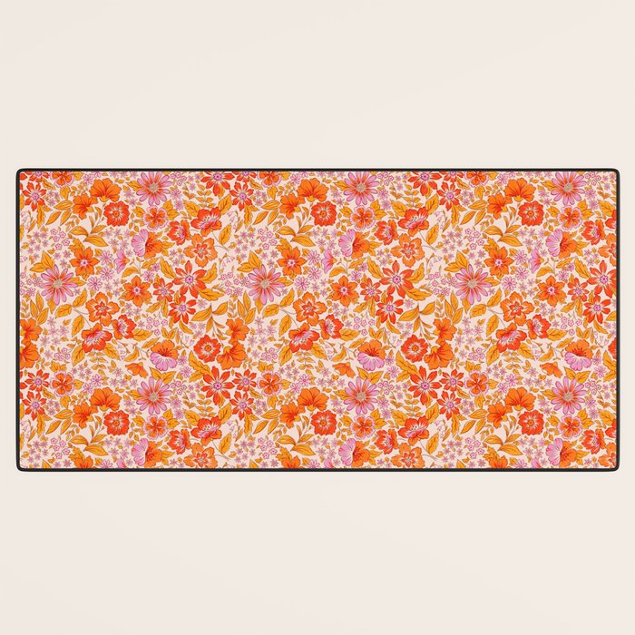 Posey - orange and pink Desk Mat Gallery Image 3