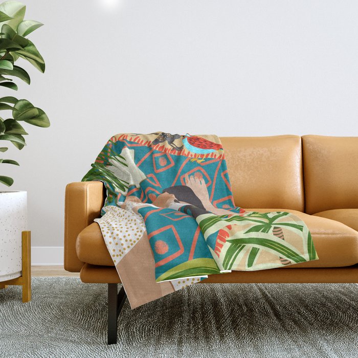 Beach. Read. Sleep. | Boho Woman Sea Beachy Travel | Summer Birds Sand Picnic Ocean Vacation Throw Blanket Gallery Image 1