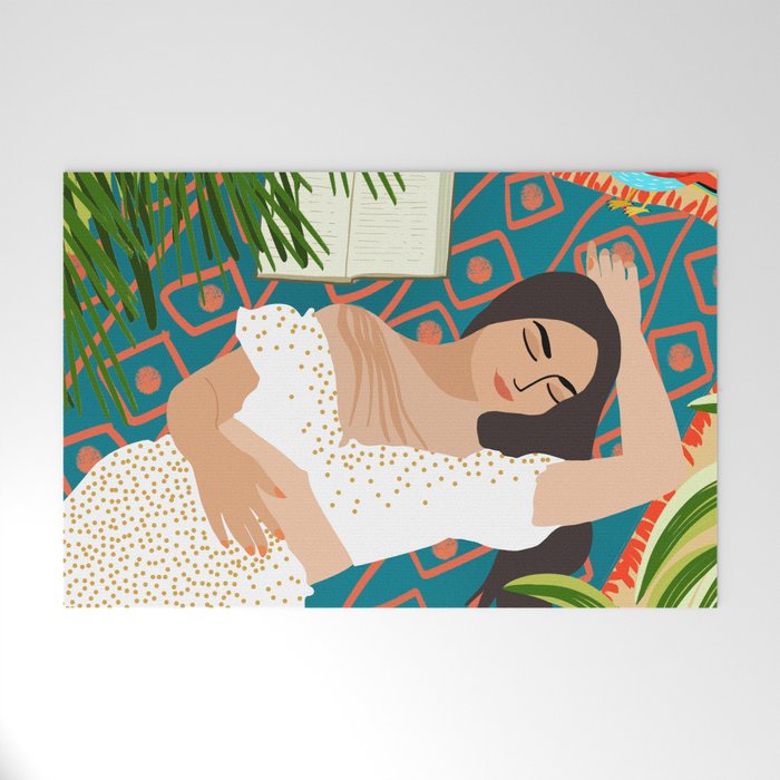 Beach. Read. Sleep. | Boho Woman Sea Beachy Travel | Summer Birds Sand Picnic Ocean Vacation Welcome Mat Gallery Image 1
