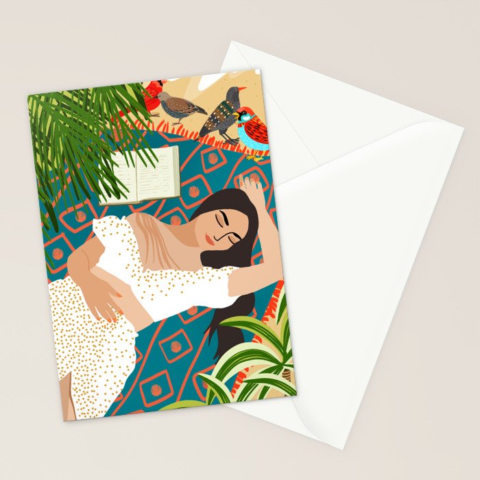 Beach. Read. Sleep. | Boho Woman Sea Beachy Travel | Summer Birds Sand Picnic Ocean Vacation Stationery Card Gallery Image 2