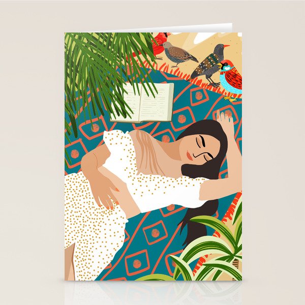 Beach. Read. Sleep. | Boho Woman Sea Beachy Travel | Summer Birds Sand Picnic Ocean Vacation Stationery Card Gallery Image 2