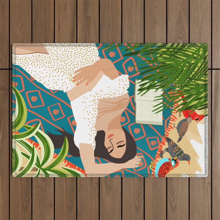 Beach. Read. Sleep. | Boho Woman Sea Beachy Travel | Summer Birds Sand Picnic Ocean Vacation Outdoor Rug Gallery Image 1