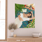 Beach. Read. Sleep. | Boho Woman Sea Beachy Travel | Summer Birds Sand Picnic Ocean Vacation Wall Tapestry Gallery Image 2