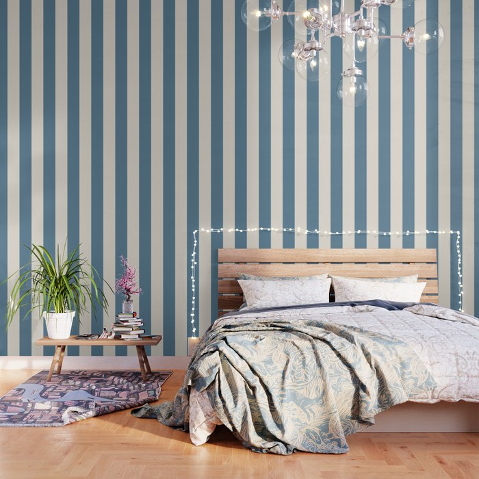 Blue And Cream Vertical Stripes Wallpaper Gallery Image 1