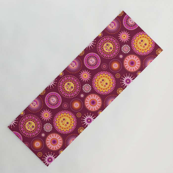 Retro Sun Faces - Pink and Magenta Yoga Mat Gallery Image 1