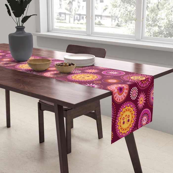 Retro Sun Faces - Pink and Magenta Table Runner Gallery Image 2