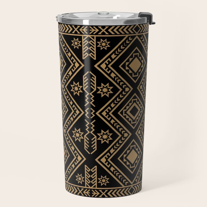 Intricate Gold and Black Tribal Surface Pattern Travel Mug Gallery Image 2