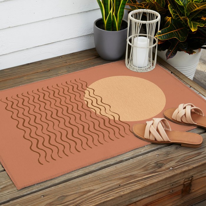 Ocean Wave Terracotta - Mid century modern Outdoor Rug Gallery Image 2