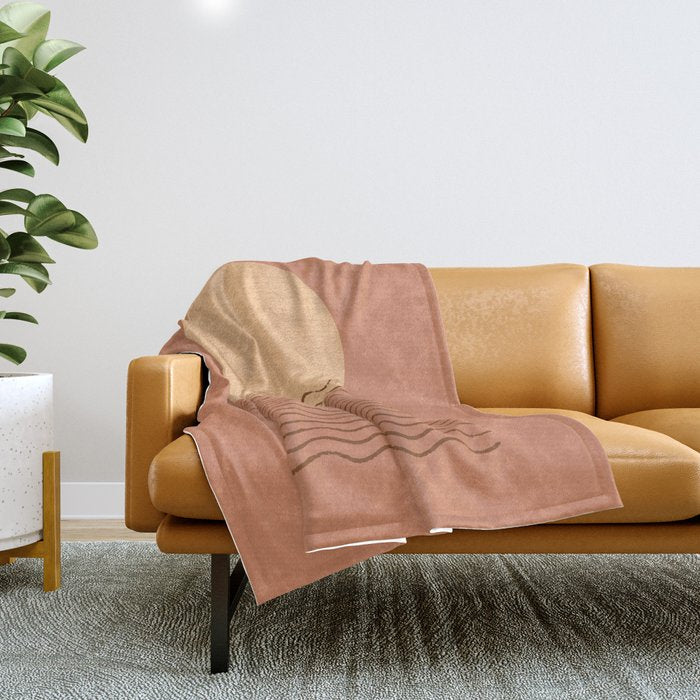 Ocean Wave Terracotta - Mid century modern Throw Blanket Gallery Image 1
