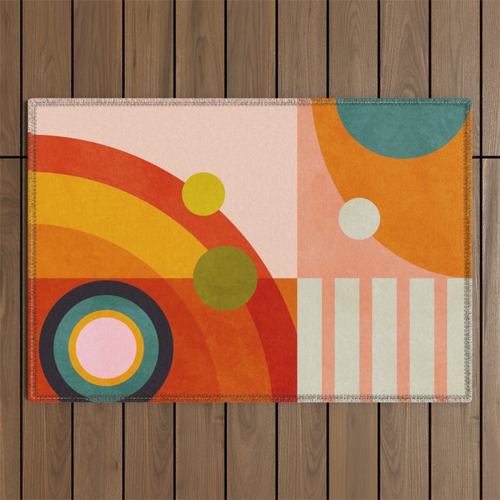 retro minimal geometric 2 Outdoor Rug Gallery Image 1