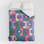 Colorful Retro Pop Modern Geometric Rektangel Pattern Blue Green Pink Comforter Gallery Image 6