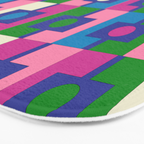 Colorful Retro Pop Modern Geometric Rektangel Pattern Blue Green Pink Bath Mat Gallery Image 3