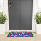 Colorful Retro Pop Modern Geometric Rektangel Pattern Blue Green Pink Welcome Mat Gallery Image 3