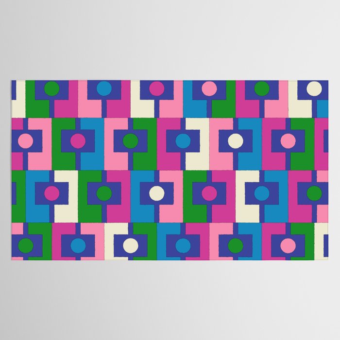Colorful Retro Pop Modern Geometric Rektangel Pattern Blue Green Pink Tablecloth Gallery Image 2