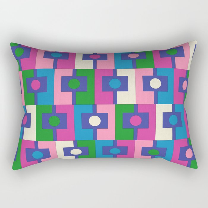 Colorful Retro Pop Modern Geometric Rektangel Pattern Blue Green Pink Rectangular Pillow Gallery Image 1