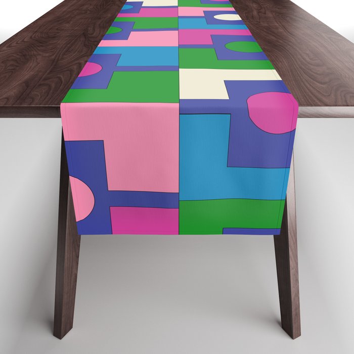 Colorful Retro Pop Modern Geometric Rektangel Pattern Blue Green Pink Table Runner Gallery Image 1
