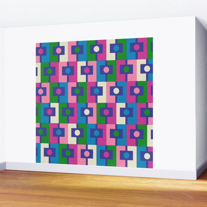 Colorful Retro Pop Modern Geometric Rektangel Pattern Blue Green Pink Wall Mural Gallery Image 2