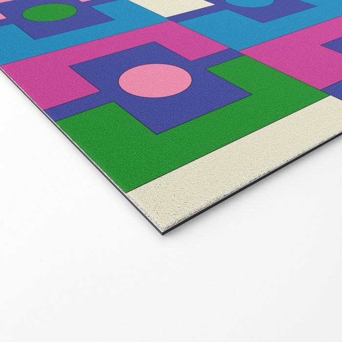Colorful Retro Pop Modern Geometric Rektangel Pattern Blue Green Pink Welcome Mat Gallery Image 2