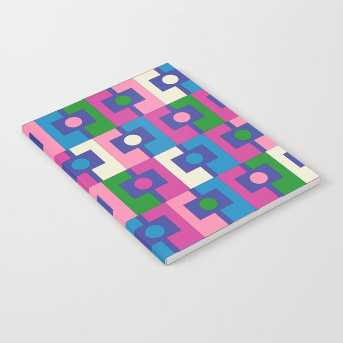 Colorful Retro Pop Modern Geometric Rektangel Pattern Blue Green Pink Notebook Gallery Image 1