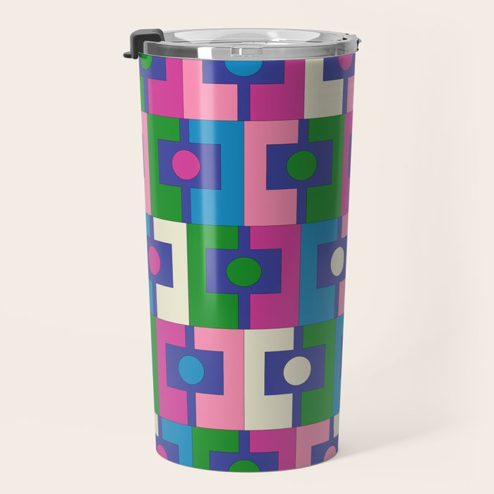 Colorful Retro Pop Modern Geometric Rektangel Pattern Blue Green Pink Travel Mug Gallery Image 3