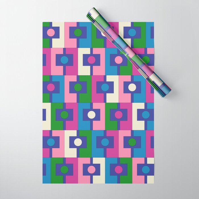 Colorful Retro Pop Modern Geometric Rektangel Pattern Blue Green Pink Wrapping Paper Gallery Image 1