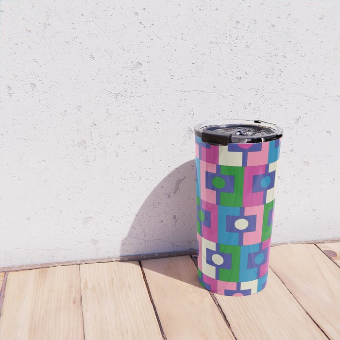 Colorful Retro Pop Modern Geometric Rektangel Pattern Blue Green Pink Travel Mug Gallery Image 4