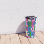 Colorful Retro Pop Modern Geometric Rektangel Pattern Blue Green Pink Travel Mug Gallery Image 4