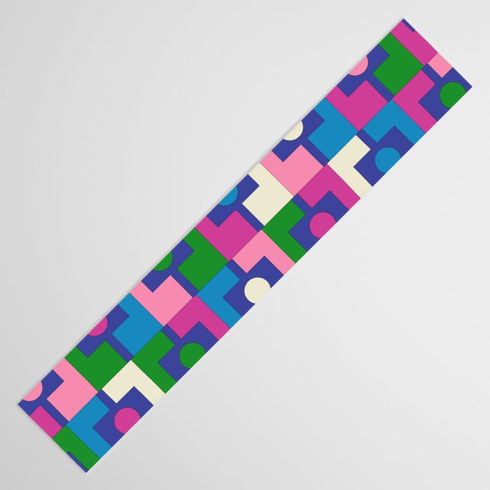 Colorful Retro Pop Modern Geometric Rektangel Pattern Blue Green Pink Table Runner Gallery Image 3
