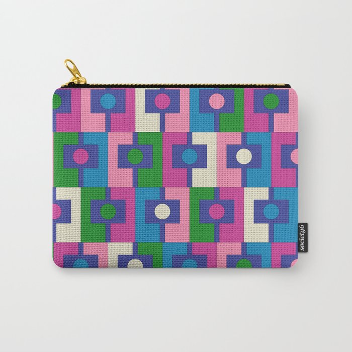 Colorful Retro Pop Modern Geometric Rektangel Pattern Blue Green Pink Carry All Pouch Gallery Image 1
