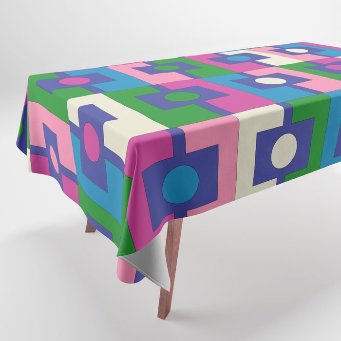 Colorful Retro Pop Modern Geometric Rektangel Pattern Blue Green Pink Tablecloth Gallery Image 1