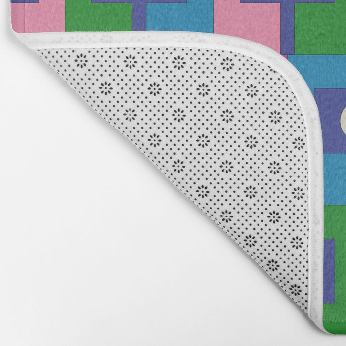 Colorful Retro Pop Modern Geometric Rektangel Pattern Blue Green Pink Bath Mat Gallery Image 2