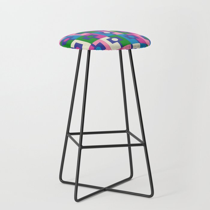 Colorful Retro Pop Modern Geometric Rektangel Pattern Blue Green Pink Stool Gallery Image 1
