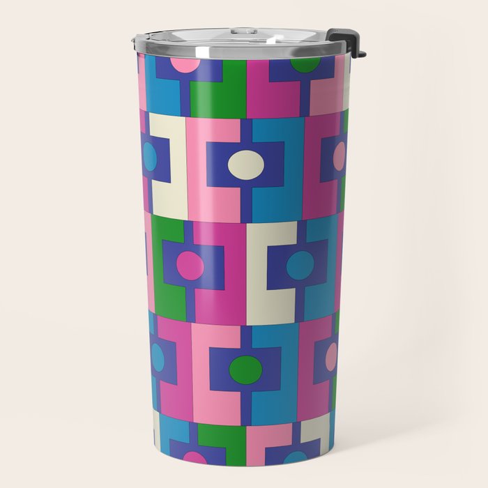 Colorful Retro Pop Modern Geometric Rektangel Pattern Blue Green Pink Travel Mug Gallery Image 2