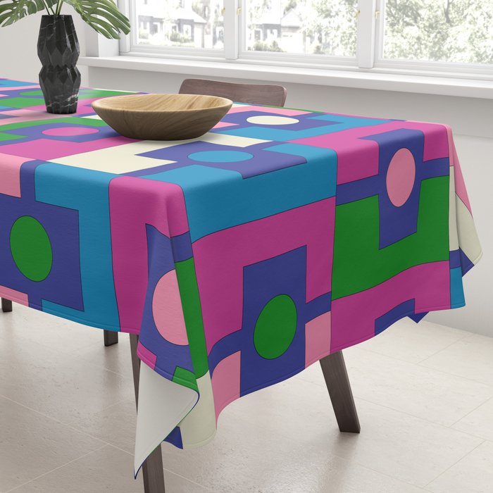Colorful Retro Pop Modern Geometric Rektangel Pattern Blue Green Pink Tablecloth Gallery Image 3