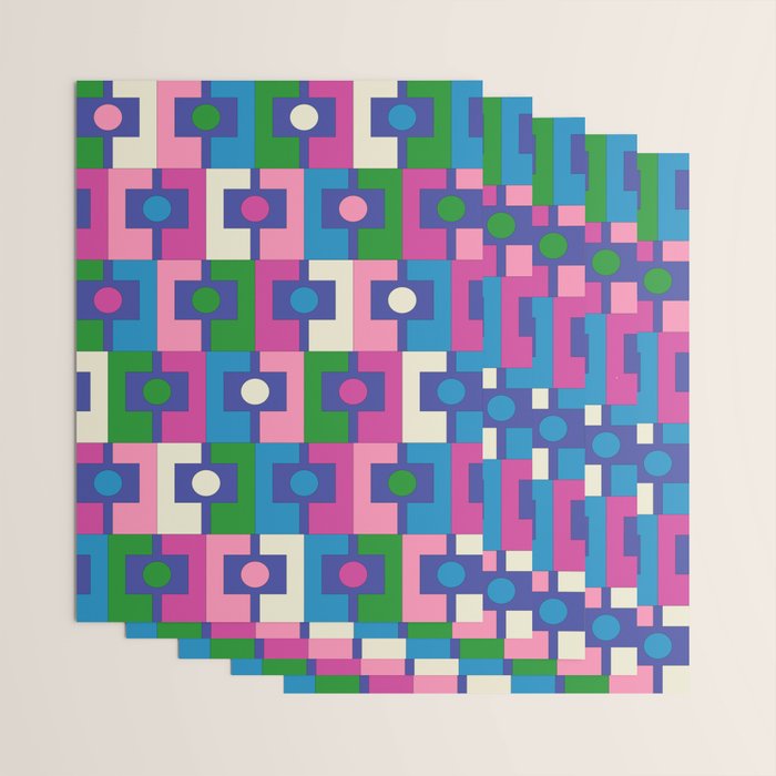 Colorful Retro Pop Modern Geometric Rektangel Pattern Blue Green Pink Wrapping Paper Gallery Image 3