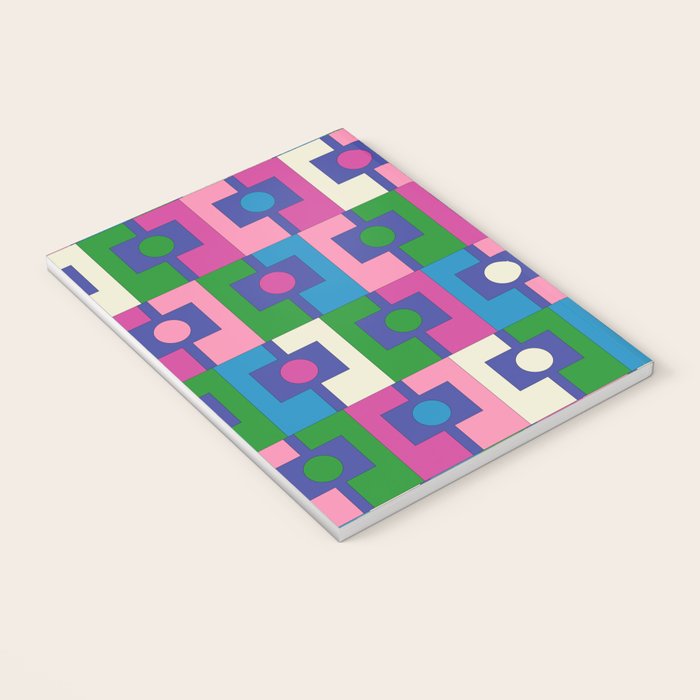 Colorful Retro Pop Modern Geometric Rektangel Pattern Blue Green Pink Notebook Gallery Image 3