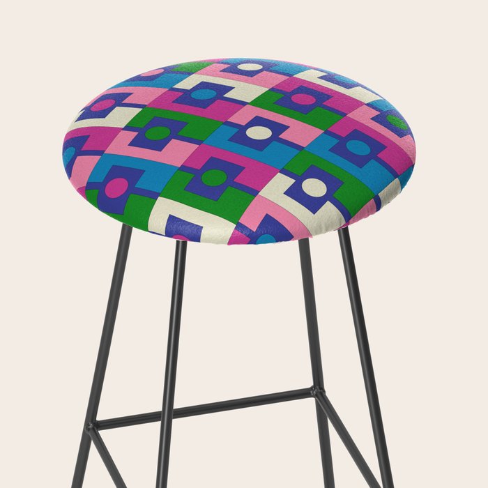 Colorful Retro Pop Modern Geometric Rektangel Pattern Blue Green Pink Stool Gallery Image 2