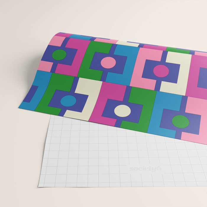 Colorful Retro Pop Modern Geometric Rektangel Pattern Blue Green Pink Wrapping Paper Gallery Image 2