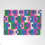 Colorful Retro Pop Modern Geometric Rektangel Pattern Blue Green Pink Welcome Mat Gallery Image 1
