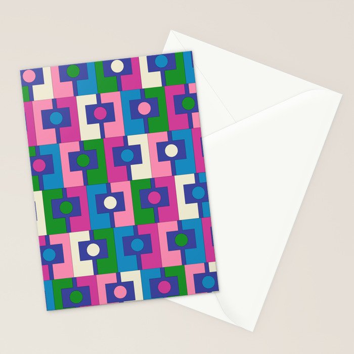 Colorful Retro Pop Modern Geometric Rektangel Pattern Blue Green Pink Stationery Card Gallery Image 2