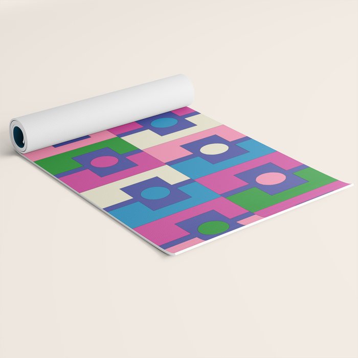 Colorful Retro Pop Modern Geometric Rektangel Pattern Blue Green Pink Yoga Mat Gallery Image 2
