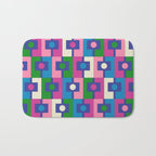 Colorful Retro Pop Modern Geometric Rektangel Pattern Blue Green Pink Bath Mat Gallery Image 1