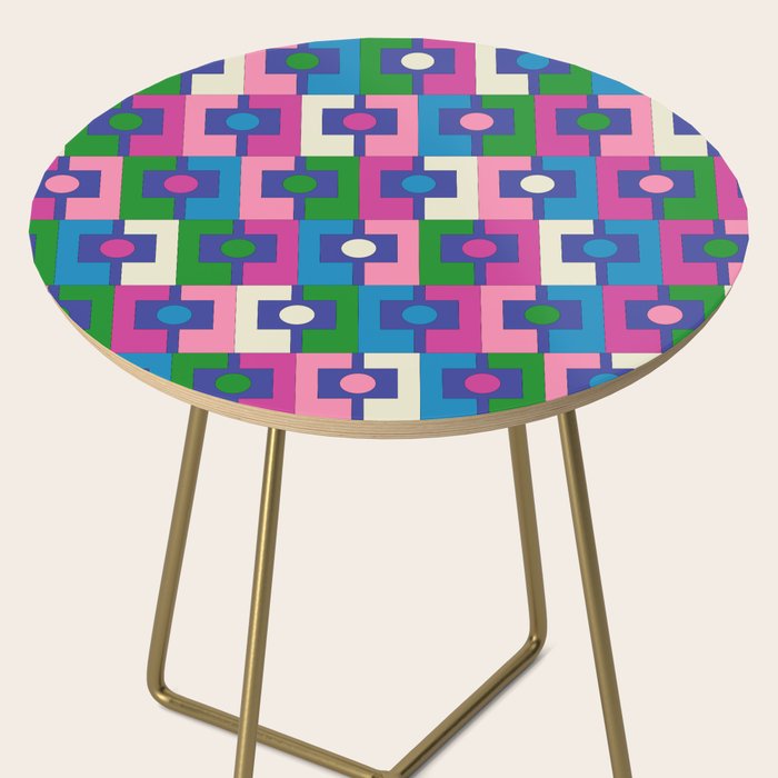 Colorful Retro Pop Modern Geometric Rektangel Pattern Blue Green Pink Side Table Gallery Image 2