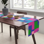 Colorful Retro Pop Modern Geometric Rektangel Pattern Blue Green Pink Table Runner Gallery Image 2
