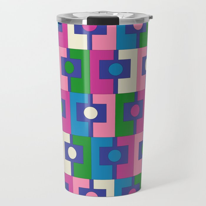 Colorful Retro Pop Modern Geometric Rektangel Pattern Blue Green Pink Travel Mug Gallery Image 1