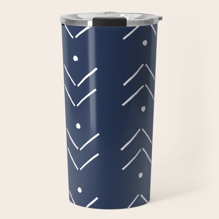 Arrow Lines Pattern in Navy Blue Travel Mug Gallery Image 1