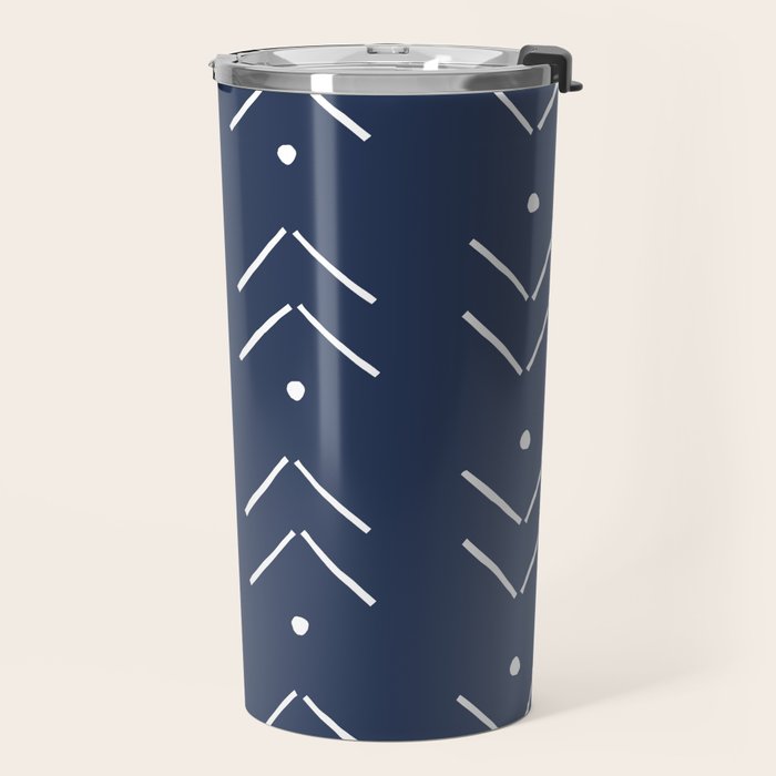 Arrow Lines Pattern in Navy Blue Travel Mug Gallery Image 2
