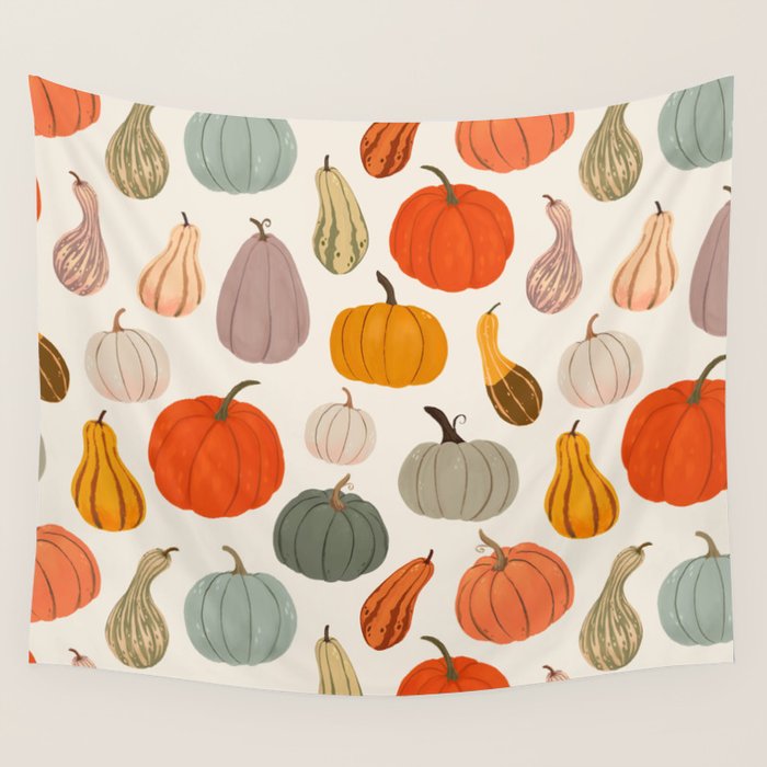 Autumn Pumpkins and Squash Wall Tapestry Gallery Image 1