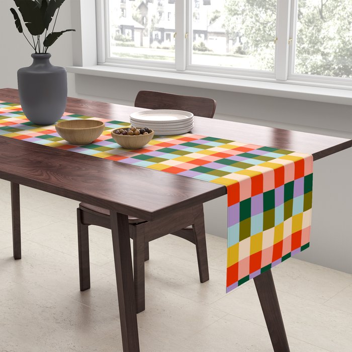 Checkered Rainbow Retro Vibe  Table Runner Gallery Image 2